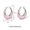 Justop European and American Steel Color Polished Color Matching Enamel Hoop Earrings Pink and White Contrasting Color Ins Sweet and Cool Style Earrings