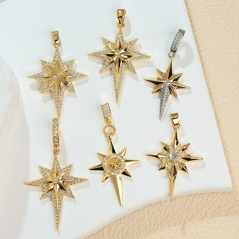 European and American Cross-Border Popular 2025 New Eight-Pointed Star DIY Accessories Pendant Micro-Embedded Earrings Jewelry Pendant Pendant