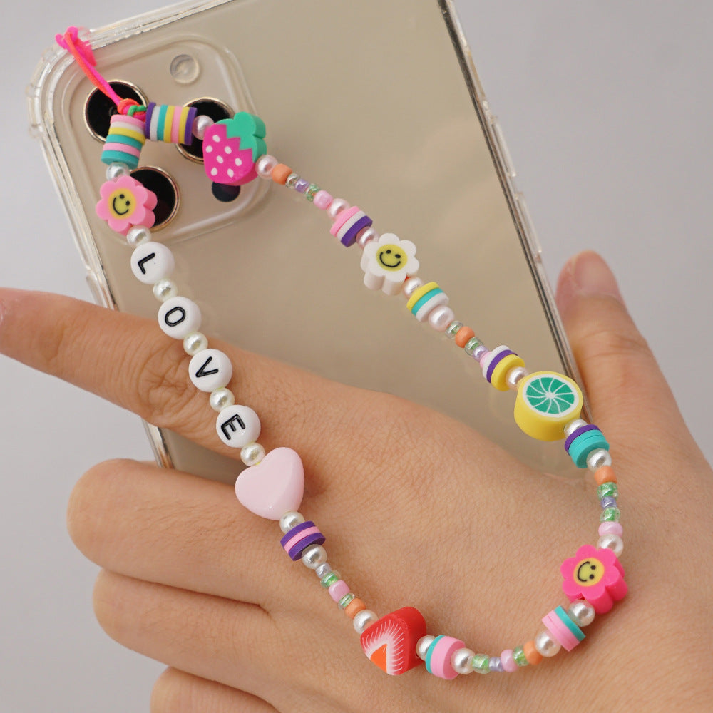 Factory direct supply handmade beaded mobile phone lanyard bluetooth speaker lanyard flashlight fan selfie stick U disk sling