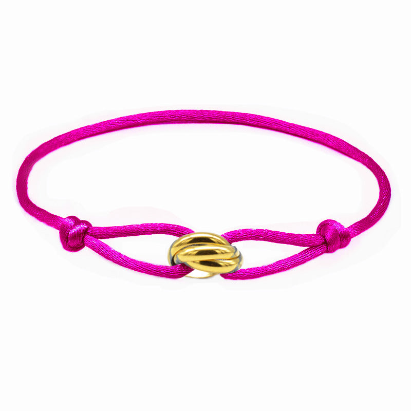 Cross-border supply of foreign trade hand-woven couples stainless steel DIY hand rope three-color three-ring hand rope adjustable bracelet