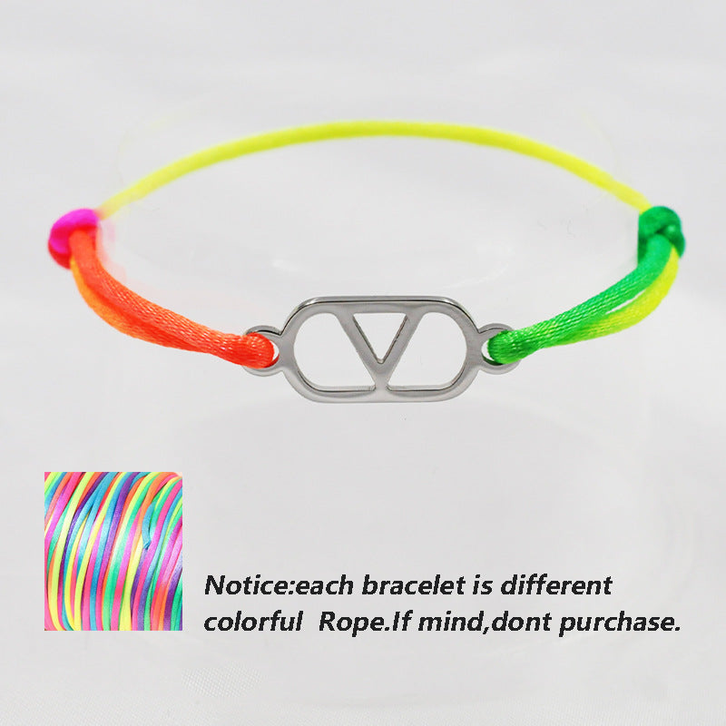 Cross-Border Supply Export Hand-Woven Couple Stainless Steel Warren V Hand Rope Cut Out English Letter Hand Rope Adjustable