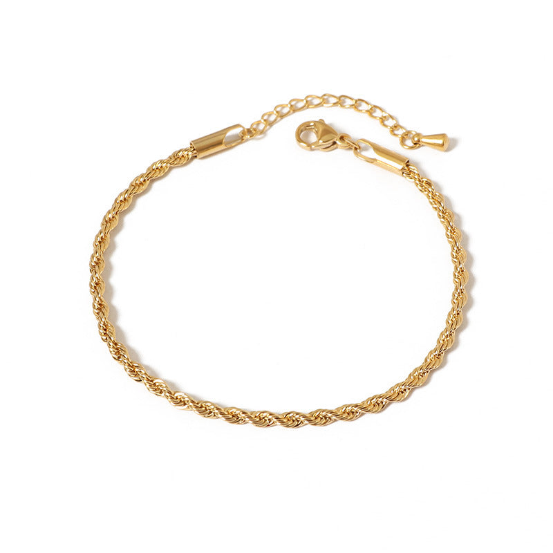 Justop European and American Twist Chain Vintage Cross-Border Jewelry Stainless Steel Bracelet Electroplated 18K Gold Adjustable Bracelet