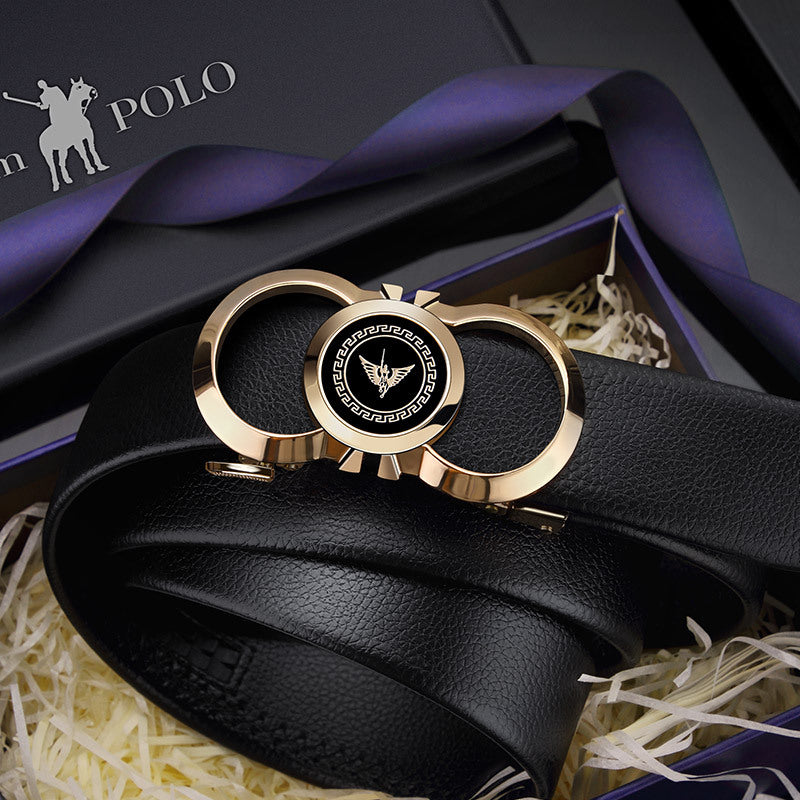 Emperor Paul Belt Men's Genuine Leather Automatic Buckle Alloy Men's Belt Versatile Belt High-End Genuine Wholesale