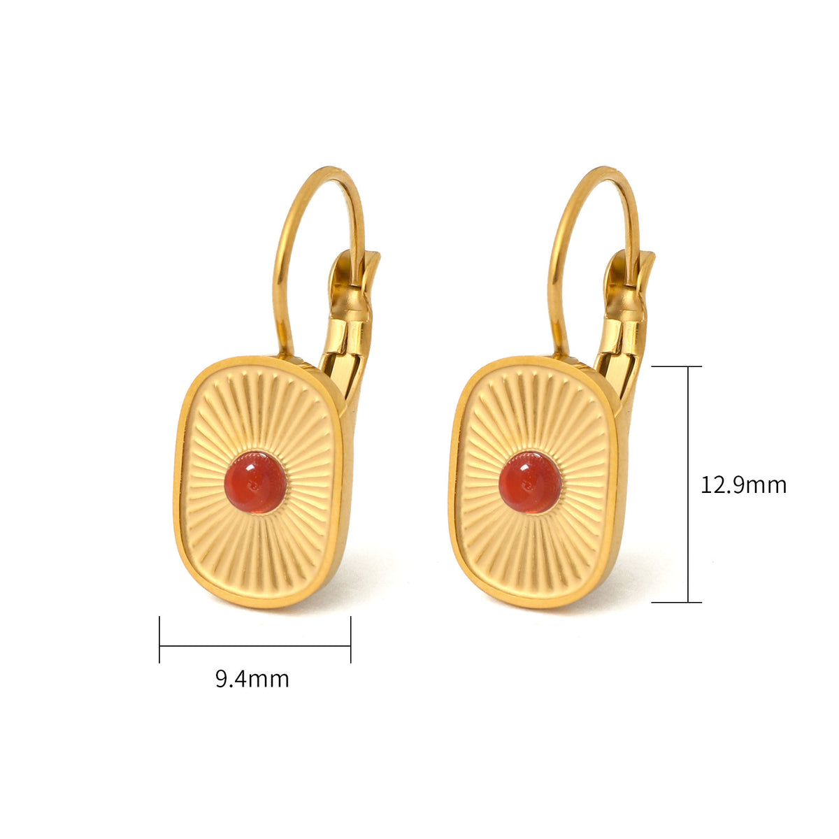 Justop French Ins Natural Stone Red Agate Earrings Stainless Steel Electroplated Polished Earrings Retro Earrings Earrings