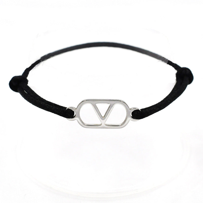 Cross-Border Supply Export Hand-Woven Couple Stainless Steel Warren V Hand Rope Cut Out English Letter Hand Rope Adjustable