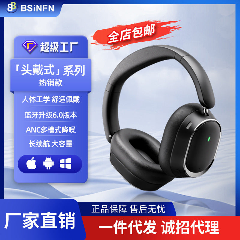 New Anc Active Noise-Cancelling High-End Wireless Gaming Headset with Long Battery Life and Low Latency