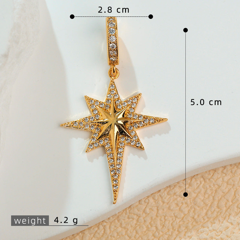 European and American Cross-Border Popular 2025 New Eight-Pointed Star DIY Accessories Pendant Micro-Embedded Earrings Jewelry Pendant Pendant