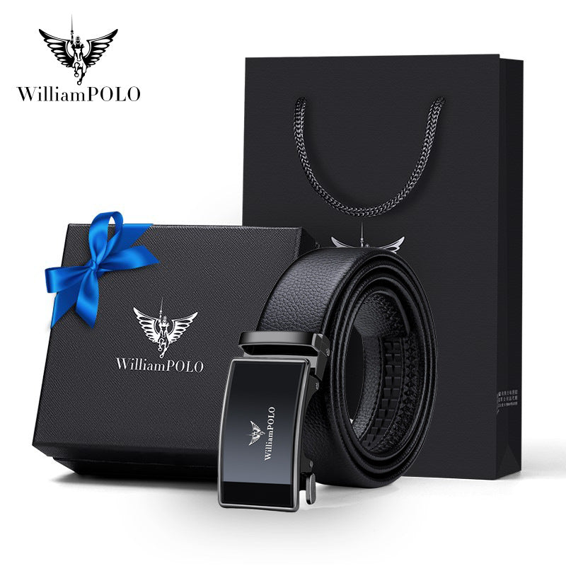 Paul Belt Men's High-End Leather Belt Men's Genuine Leather Automatic Buckle Belt Simple Business Alloy Soft Leather Belt for Men