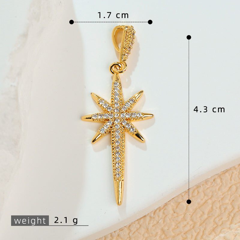 European and American Cross-Border Popular 2025 New Eight-Pointed Star DIY Accessories Pendant Micro-Embedded Earrings Jewelry Pendant Pendant