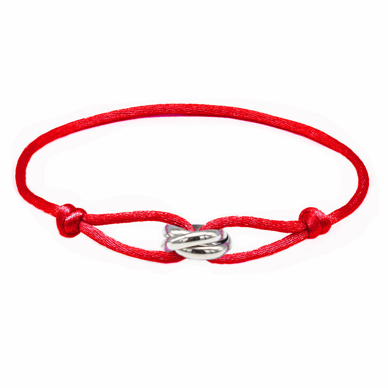 Cross-border supply of foreign trade hand-woven couples stainless steel DIY hand rope three-color three-ring hand rope adjustable bracelet