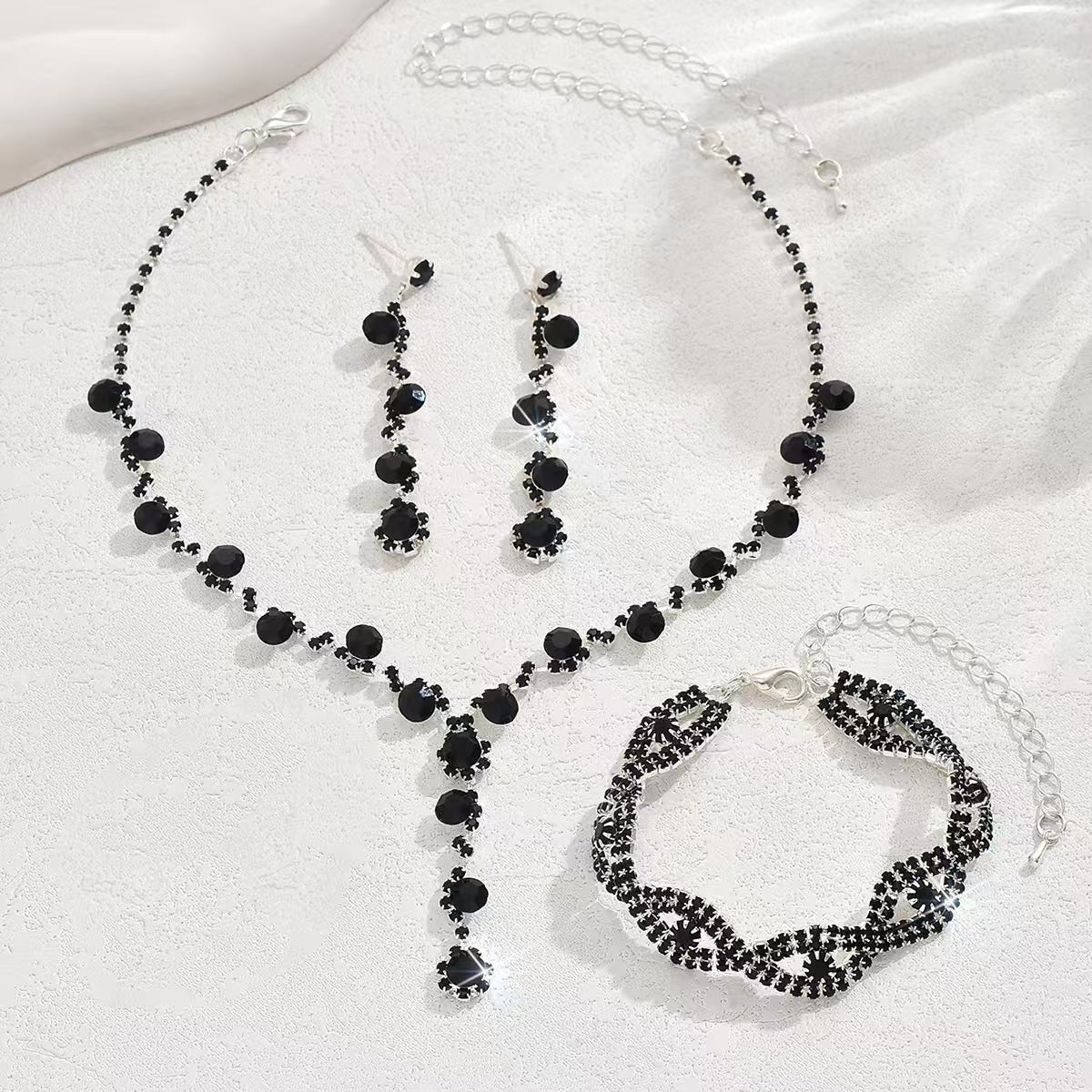 New Cross-Border Wholesale Bridal Rhinestone Water Drop Necklace and Earrings Jewelry Set for Women's Evening Dress Accessories