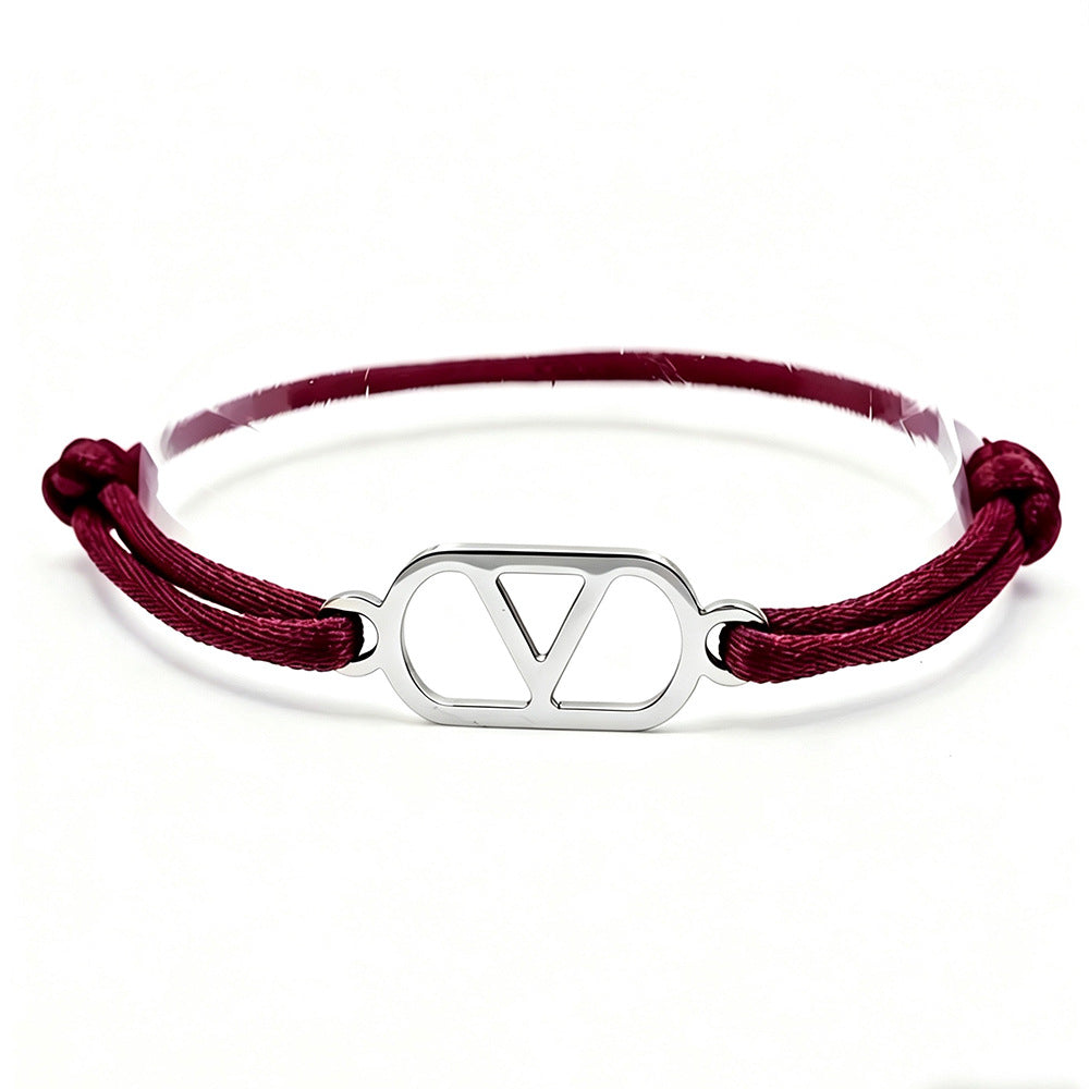 Cross-Border Supply Export Hand-Woven Couple Stainless Steel Warren V Hand Rope Cut Out English Letter Hand Rope Adjustable