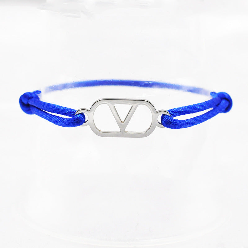 Cross-Border Supply Export Hand-Woven Couple Stainless Steel Warren V Hand Rope Cut Out English Letter Hand Rope Adjustable