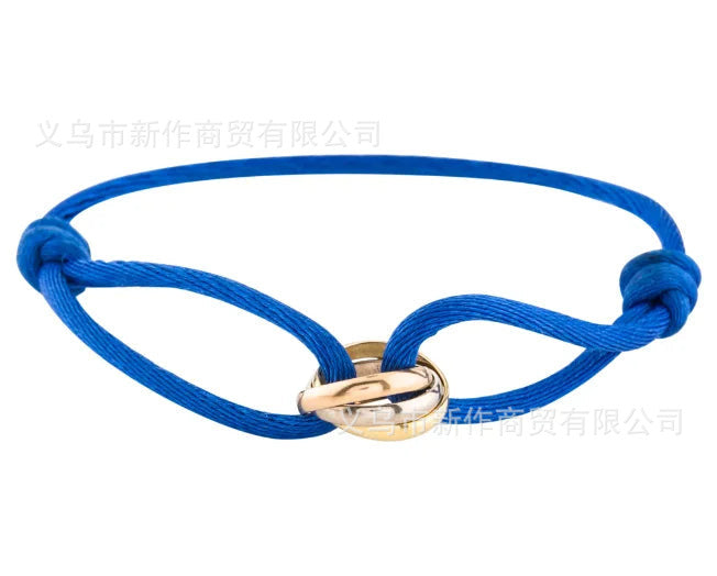 Cross-border supply of foreign trade hand-woven couples stainless steel DIY hand rope three-color three-ring hand rope adjustable bracelet