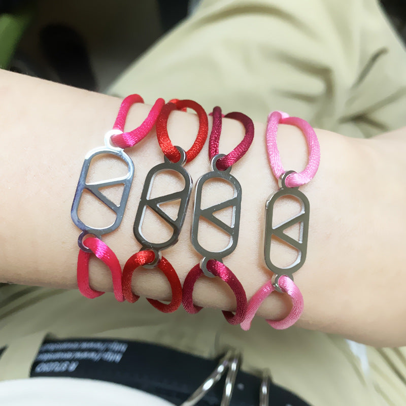 Cross-Border Supply Export Hand-Woven Couple Stainless Steel Warren V Hand Rope Cut Out English Letter Hand Rope Adjustable