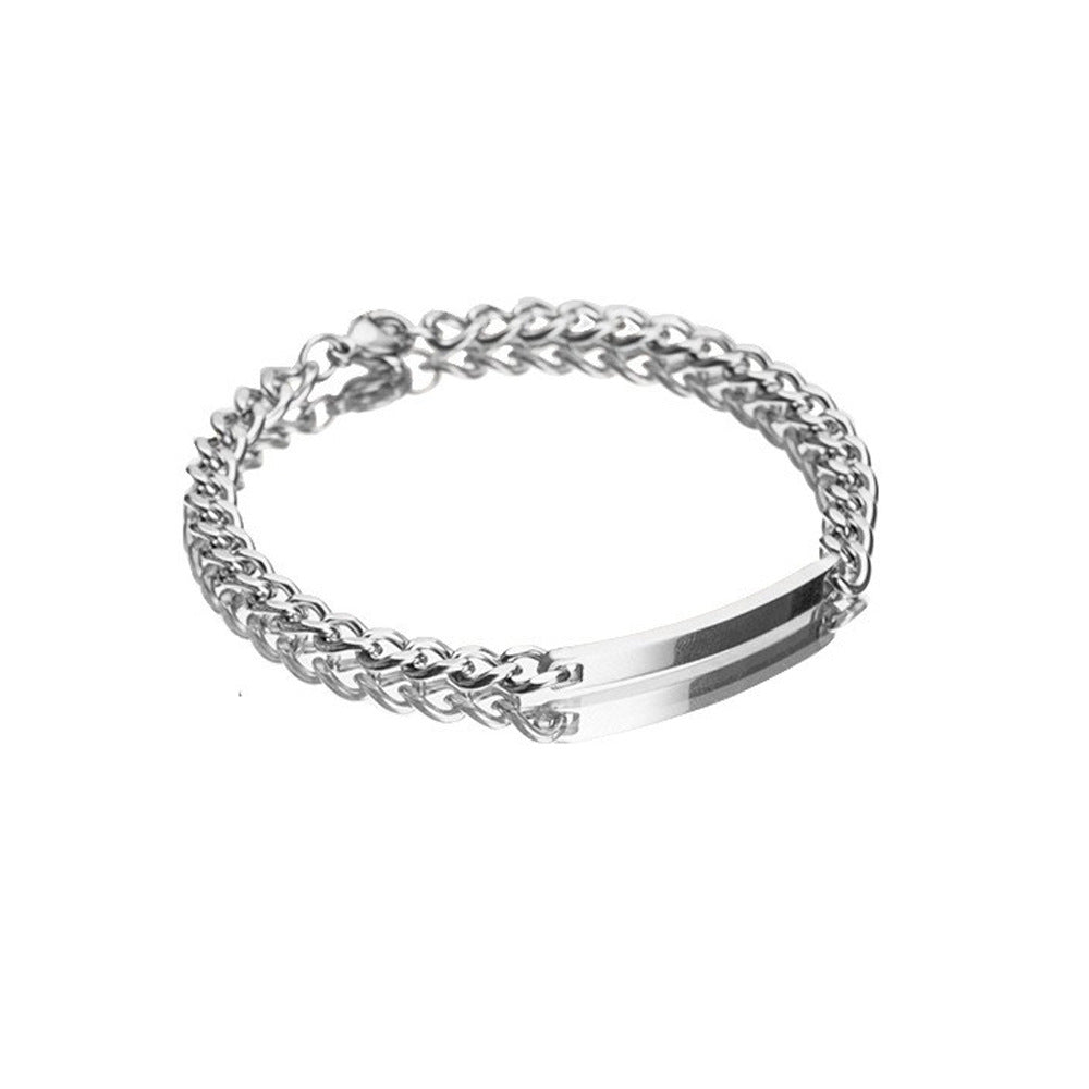 Amazon New Hot Sale 2 Pieces/Set Engravable Titanium Steel Couple's Day 18K High Quality Gold Plated Bracelet