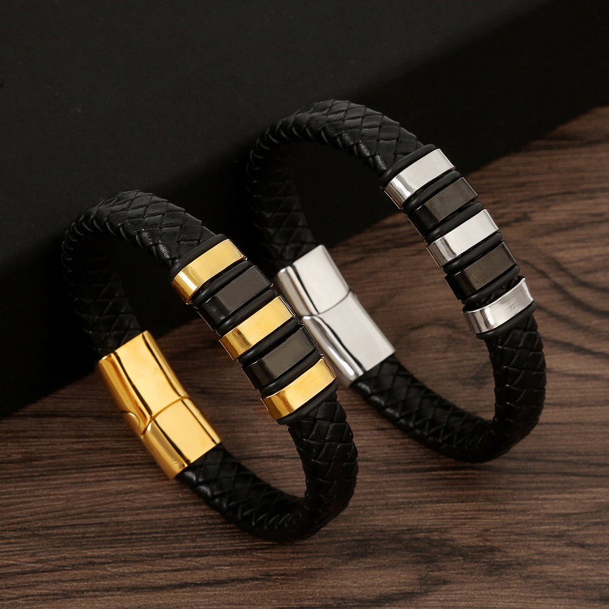 Cross-border new original design trend men's bracelet leather hand-woven stainless steel magnet buckle jewelry wholesale