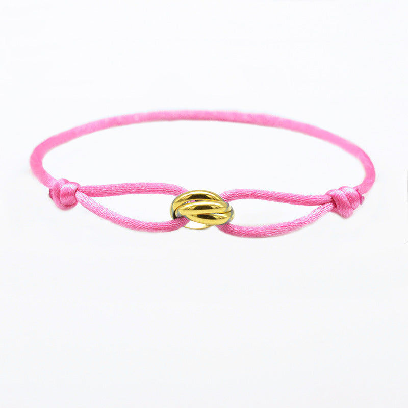 Cross-border supply of foreign trade hand-woven couples stainless steel DIY hand rope three-color three-ring hand rope adjustable bracelet