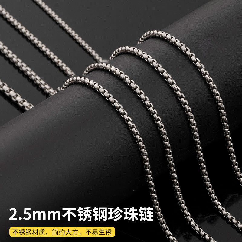 2.5mm Stainless Steel Square Pearl Chain Necklace Titanium Steel Jewelry Accessories Korean Style Trendy Sweater Chain