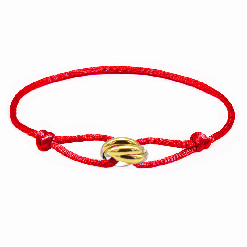 Cross-border supply of foreign trade hand-woven couples stainless steel DIY hand rope three-color three-ring hand rope adjustable bracelet