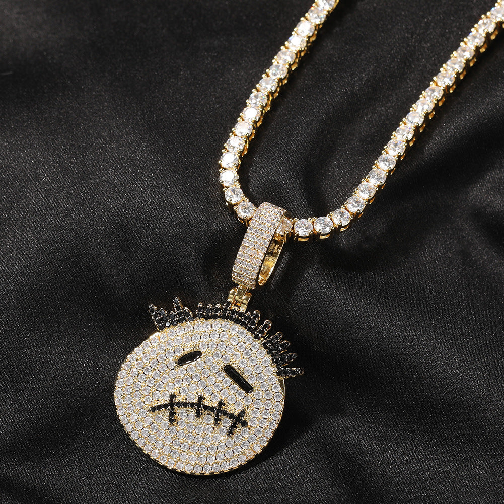 Gu Meng New Product Small Prickly Head Cartoon Hip Hop Men's Necklace Pendant European and American Street Fashion Brand Zircon Pendant