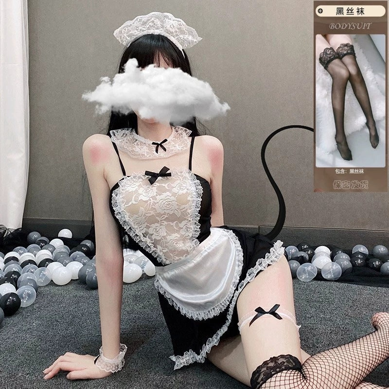 Sexy Underwear Sexy Shoulder Mesh Perspective Nightdress Passionate Hot Bed Temptation Small Chest Shown Big Free Pajamas