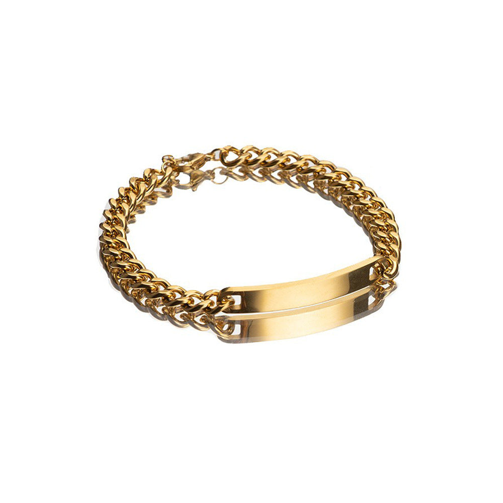 Amazon New Hot Sale 2 Pieces/Set Engravable Titanium Steel Couple's Day 18K High Quality Gold Plated Bracelet