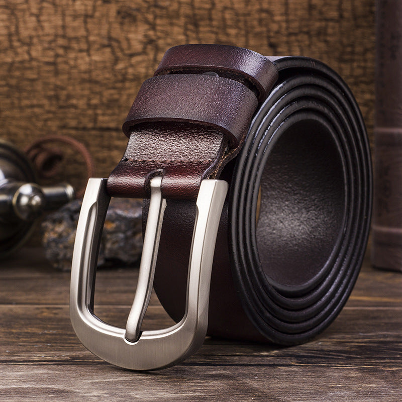 Cross-border supply men's belt pin buckle leather men's belt cowhide young and middle-aged vintage belt factory outlet