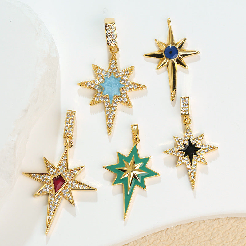 European and American Cross-Border Popular 2025 New Eight-Pointed Star DIY Accessories Pendant Micro-Embedded Earrings Jewelry Pendant Pendant