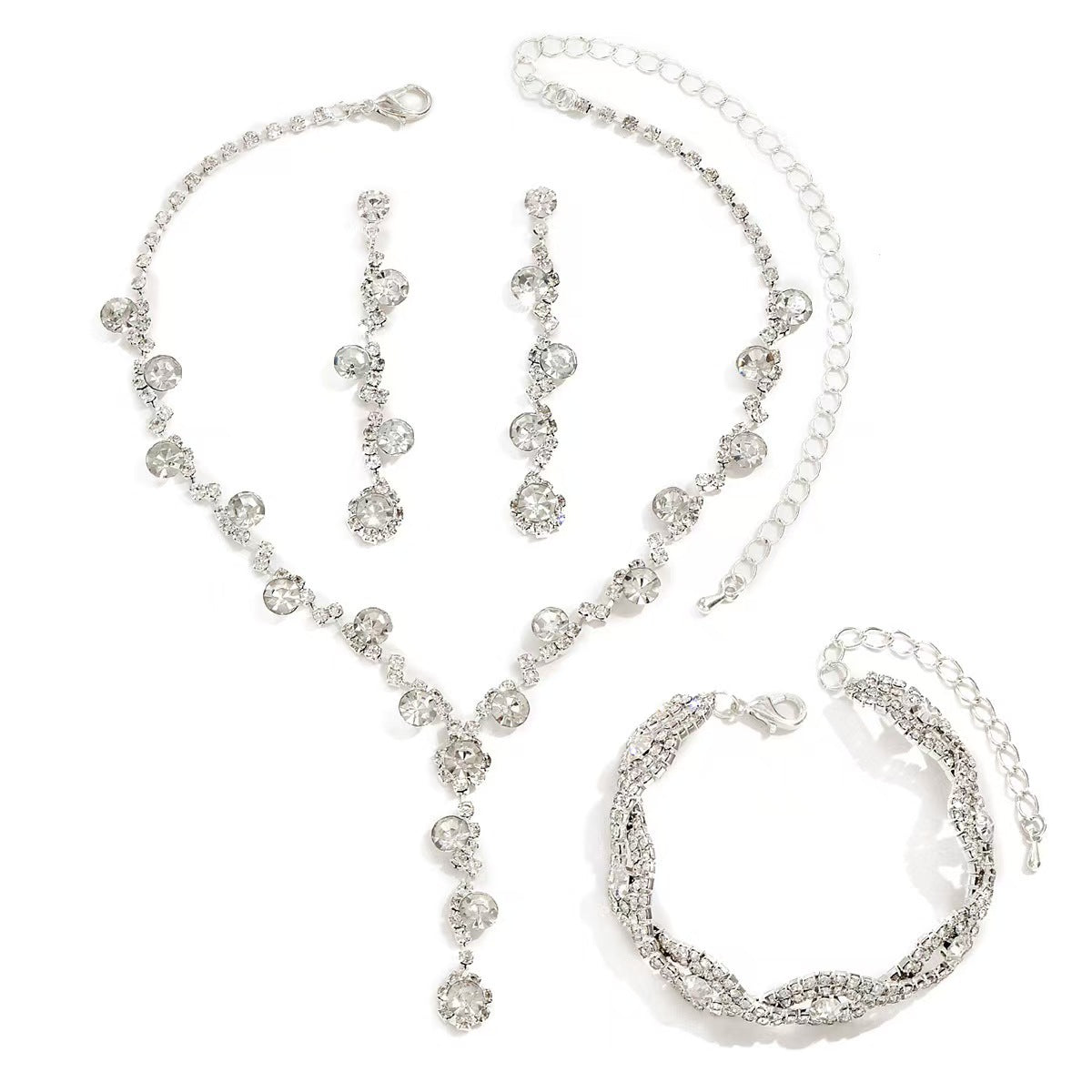 New Cross-Border Wholesale Bridal Rhinestone Water Drop Necklace and Earrings Jewelry Set for Women's Evening Dress Accessories