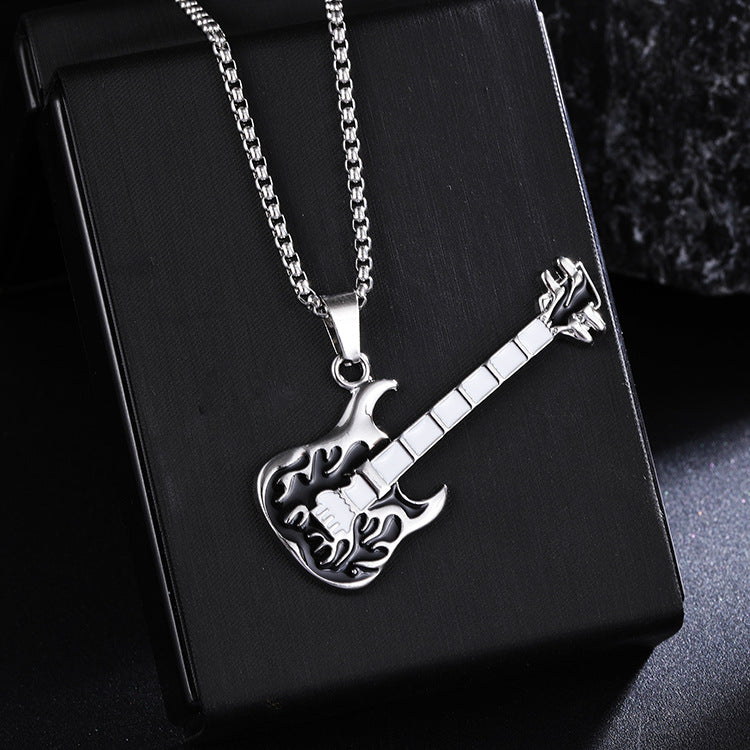 New Guitar Pendant Necklace for Men, Colorful Oil-Drip Alloy Instrument Stainless Steel Pendant DIY Jewelry Accessories for Women