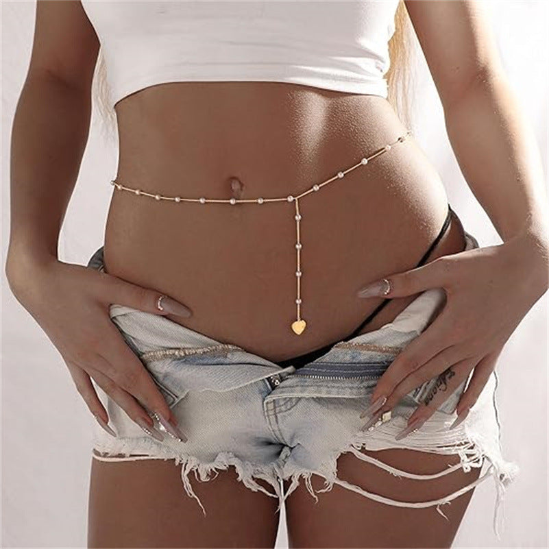 Women's Waist Chain Adjustable Sexy Temperament Versatile Bikini Summer Beach Style Imitation Pearl Love Waist Accessories