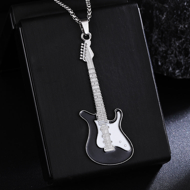 New Guitar Pendant Necklace for Men, Colorful Oil-Drip Alloy Instrument Stainless Steel Pendant DIY Jewelry Accessories for Women