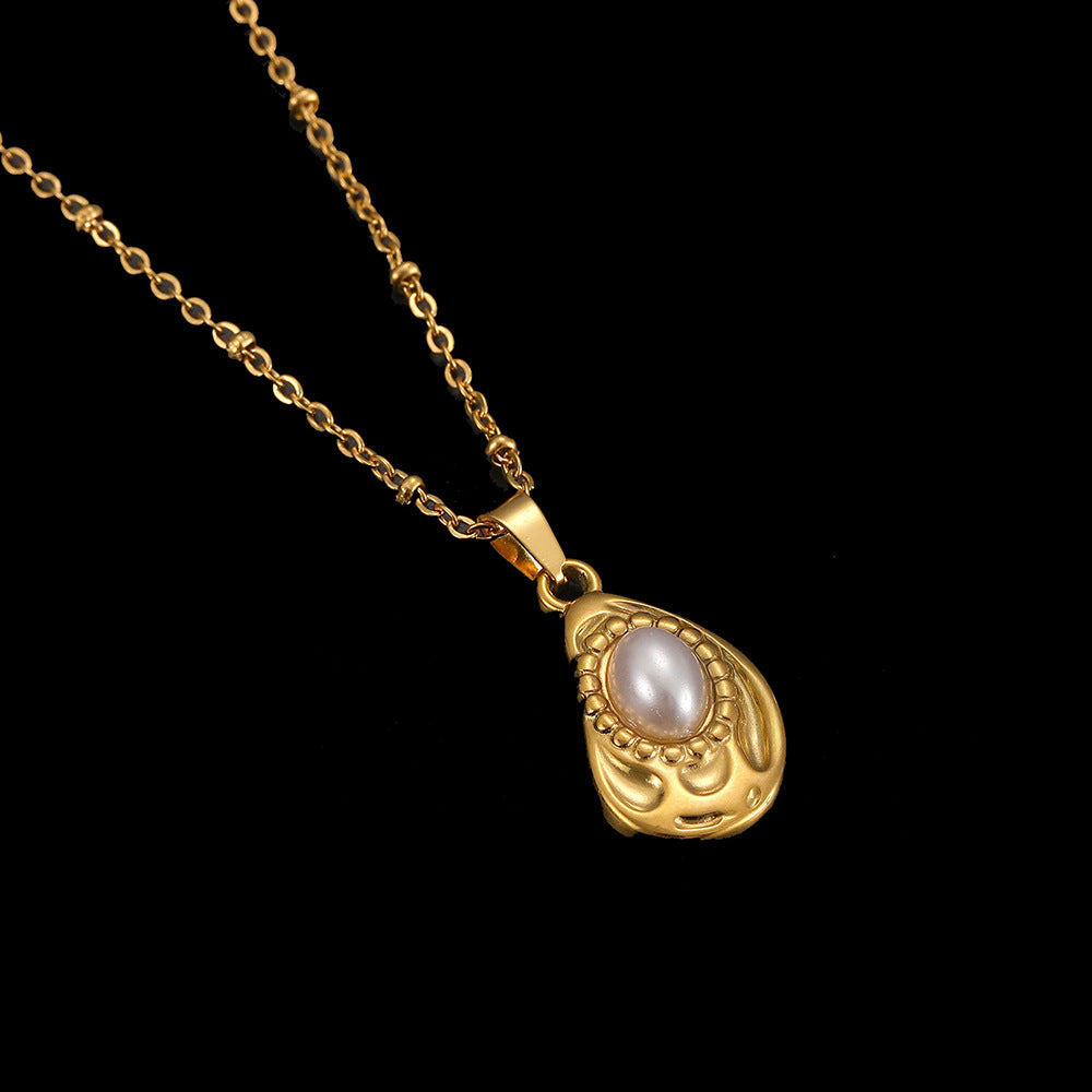 Cross-Border Stainless Steel Necklace Shell Titanium Steel Pendant New Pearl Jewelry Seaside Accessories European and American Non-Fading Jewelry