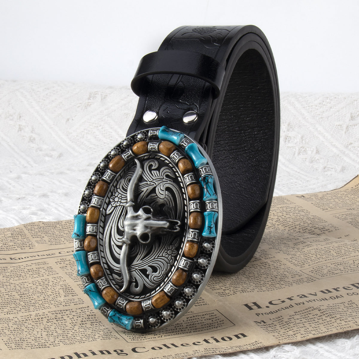 Explosive men's belt personality cow head plate buckle trend belt retro embossed craft belt men's wholesale in stock
