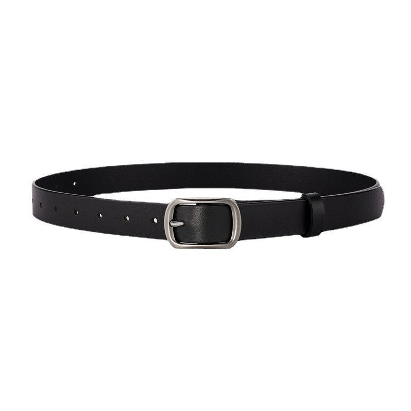 Genuine Leather Distressed Hardware Crescent Belt for Women, Trendy Retro Punk Original Design Brand Cowhide Belt