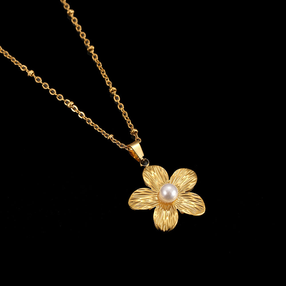Cross-Border Stainless Steel Necklace Shell Titanium Steel Pendant New Pearl Jewelry Seaside Accessories European and American Non-Fading Jewelry