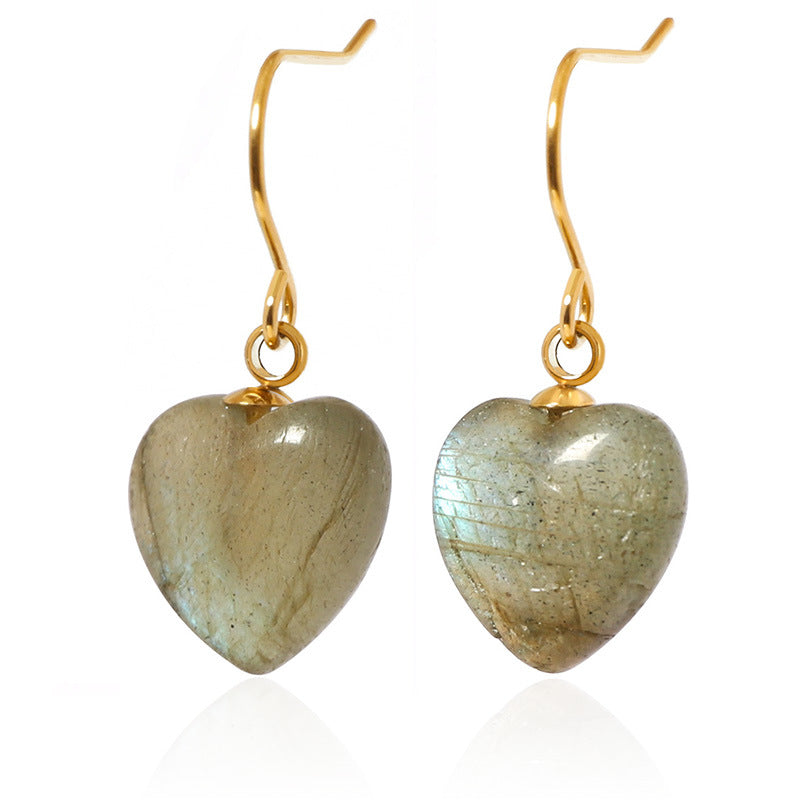 Justop European and American Cross-Border Heart-Shaped Pendant Labradorite Necklace Heart Earrings Natural Stone Necklace Ear Hooks