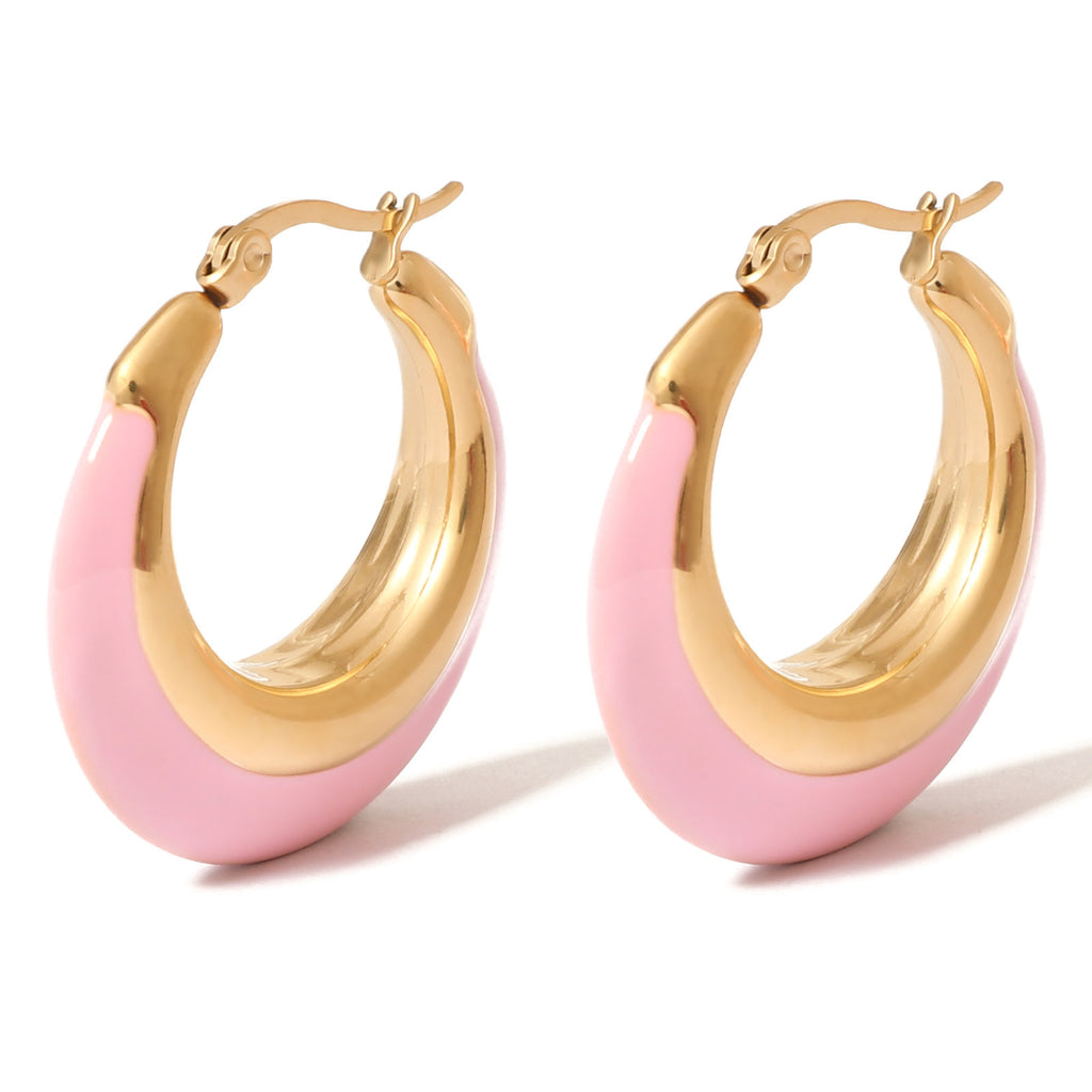 Justop European and American Ins Stylish Fashion Letters Pink Oil Drop Earrings Stainless Steel Real Gold Electroplated Earrings Earrings