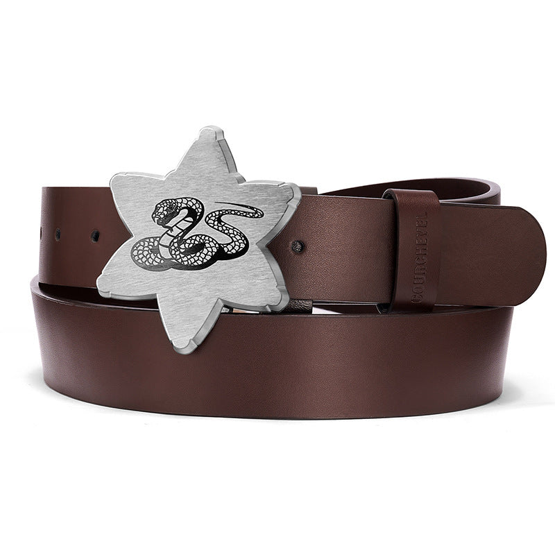 Customized Cowhide Leather Belt Cross-Border European and American Girdle Design with Pictures and Samples, Engraved Buckle Logo Decorative Leather Belt