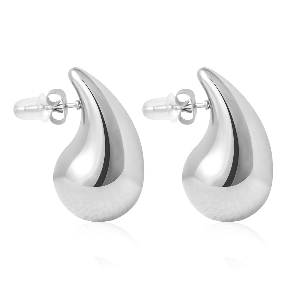 Justop European and American Cross-Border Water Drop Earrings French Stainless Steel Polished Earrings Steel Color Tiger Tooth Earrings Fashion Earrings