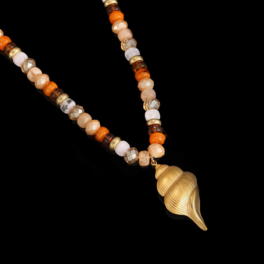 Cross-Border Stainless Steel Necklace Shell Titanium Steel Pendant New Pearl Jewelry Seaside Accessories European and American Non-Fading Jewelry