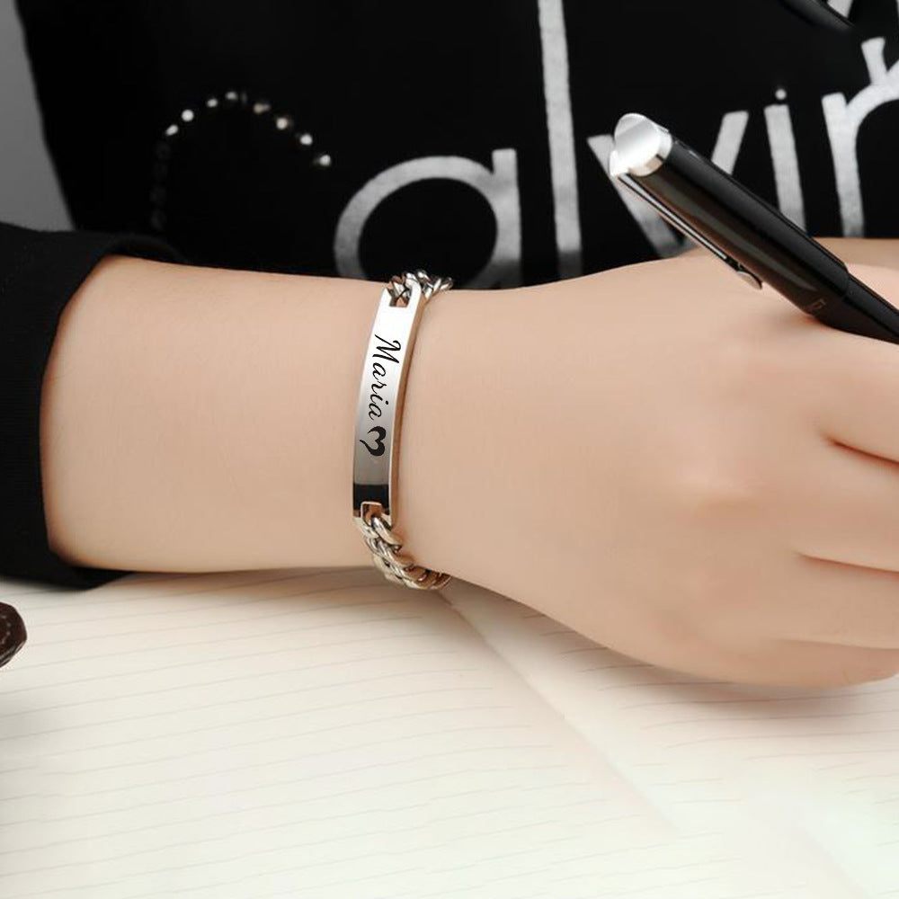 Cross-Border Amazon Hot Selling European and American Fashion Couple DIY Stainless Steel Glossy Curved Bracelet Laser Name