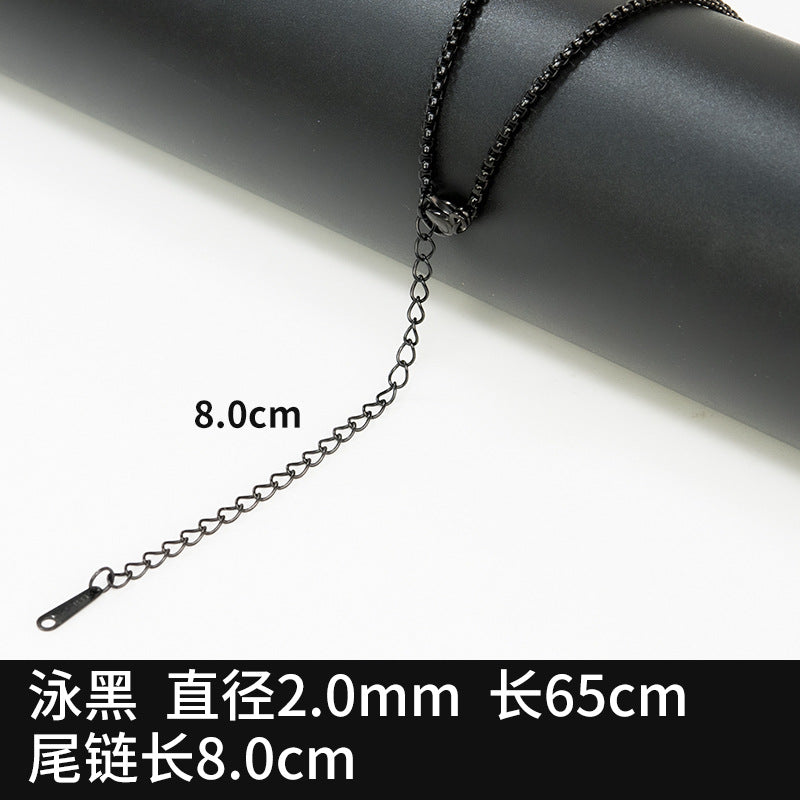 2.5mm Stainless Steel Square Pearl Chain Necklace Titanium Steel Jewelry Accessories Korean Style Trendy Sweater Chain