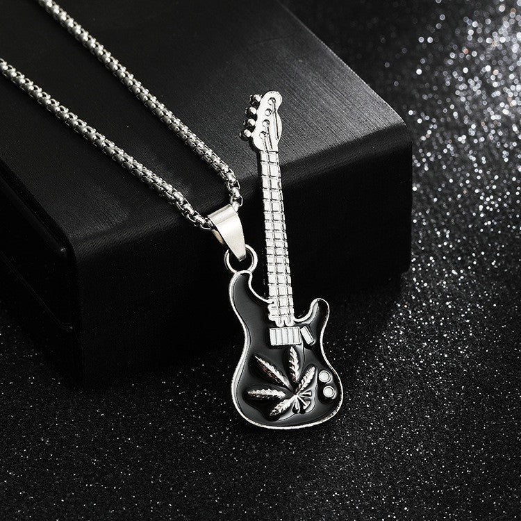 New Guitar Pendant Necklace for Men, Colorful Oil-Drip Alloy Instrument Stainless Steel Pendant DIY Jewelry Accessories for Women