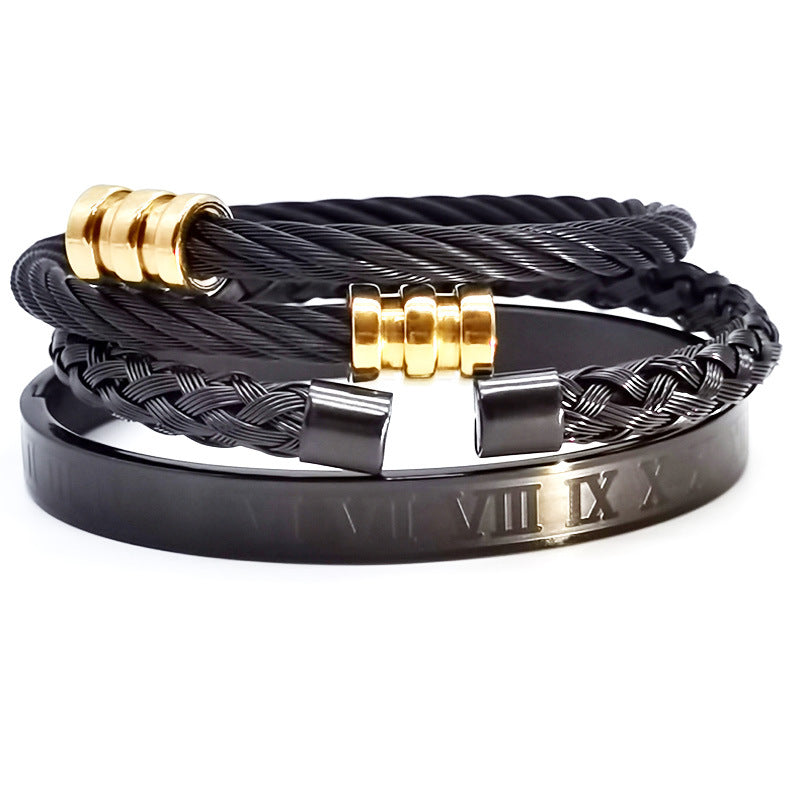 Men's three-in-one punk six-color stainless steel bracelet cross-border for manufacturers first-hand titanium steel European and American fashion jewelry