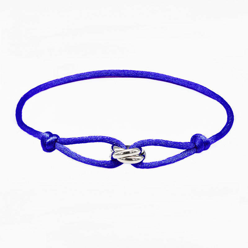 Cross-border supply of foreign trade hand-woven couples stainless steel DIY hand rope three-color three-ring hand rope adjustable bracelet
