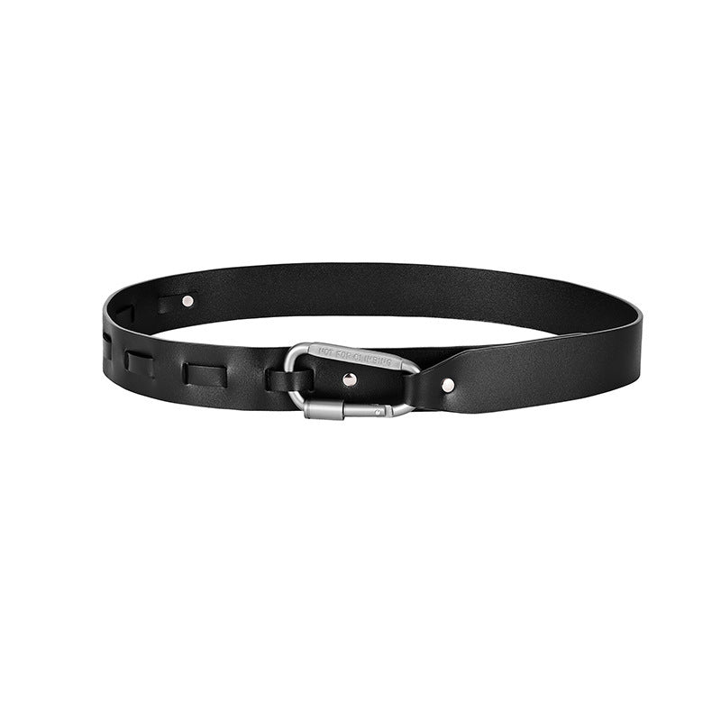 Genuine Leather Distressed Hardware Crescent Belt for Women, Trendy Retro Punk Original Design Brand Cowhide Belt