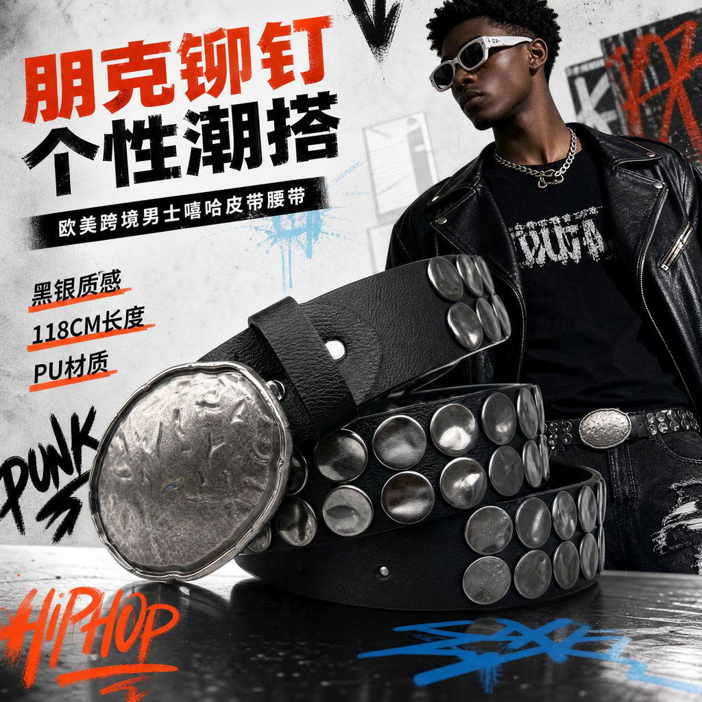 European and American Cross-border Men's Rivet Personality Fashion Punk Style Hip Hop Belt Belt