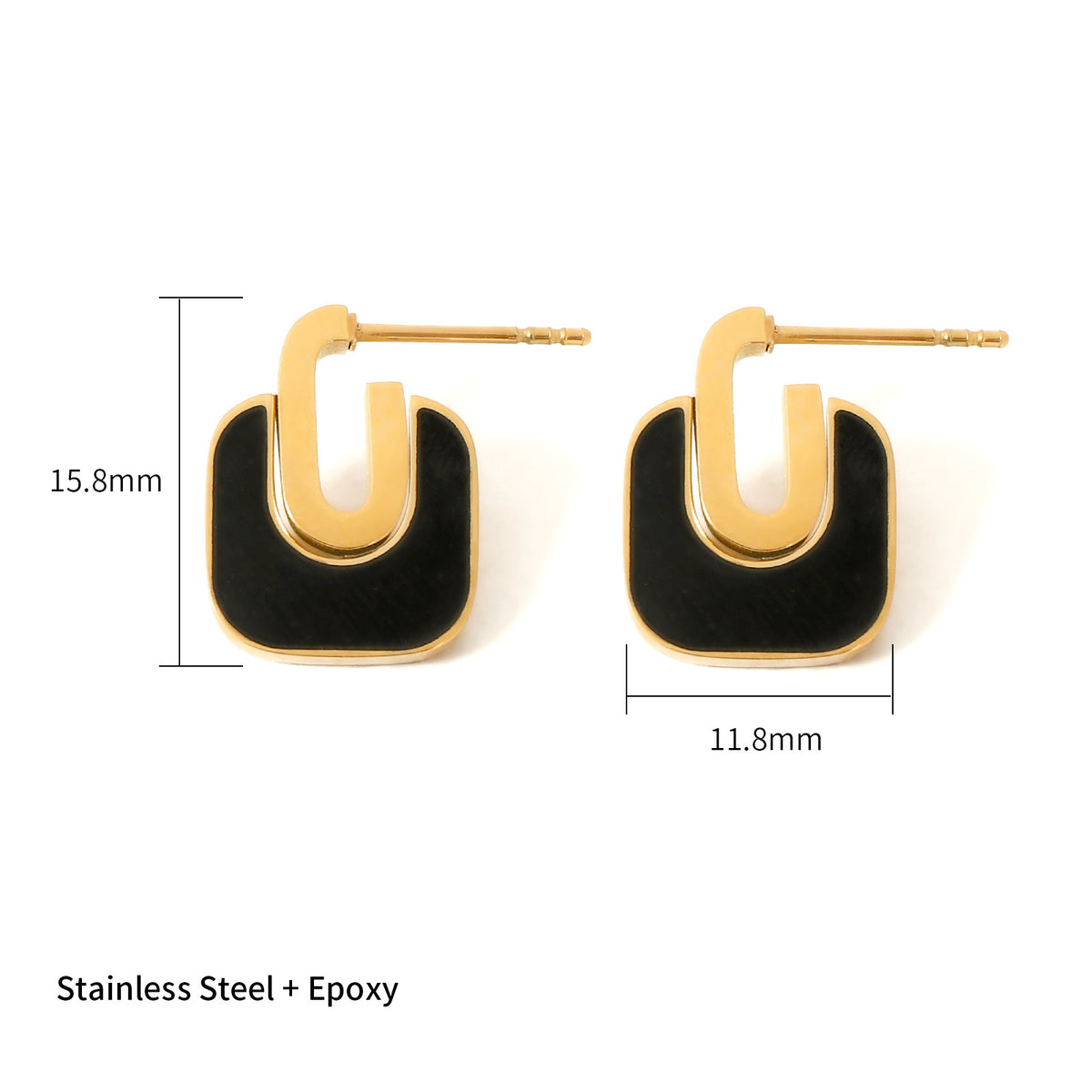 Justop European and American French Black Oil Drop Earrings Real Gold Electroplated Earrings Gold Stainless Steel Earrings Simple Ear Hooks